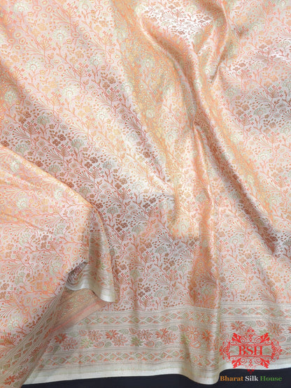 Shades Of Peach Color Dohri Resham Zari Booti Tanchoi Silk Saree - Bharat Silk House Tanchoi katan