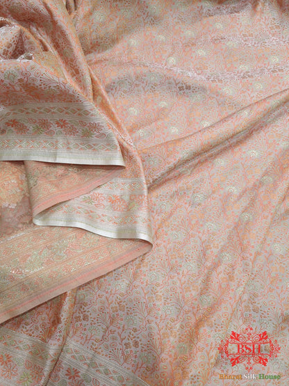 Shades Of Peach Color Dohri Resham Zari Booti Tanchoi Silk Saree - Bharat Silk House Tanchoi katan