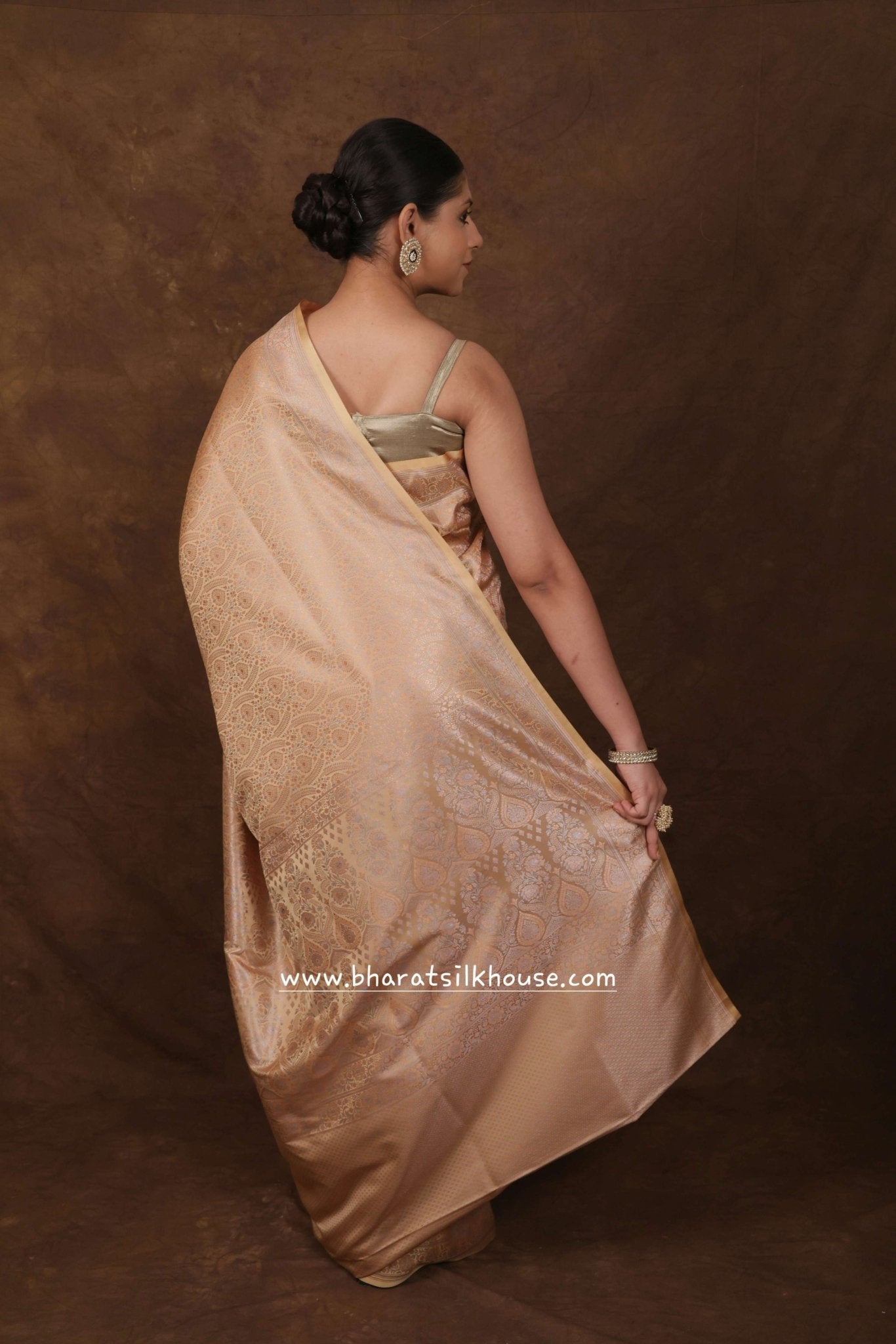 Shades Of Peach Dohri Resham Tanchoi Silk Saree - Bharat Silk House Tanchoi katan