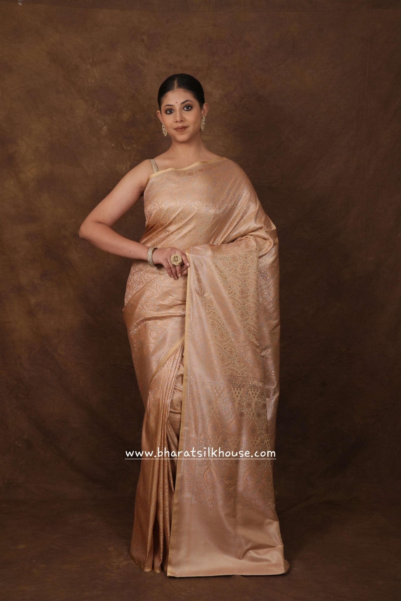 Shades Of Peach Dohri Resham Tanchoi Silk Saree - Bharat Silk House Tanchoi katan