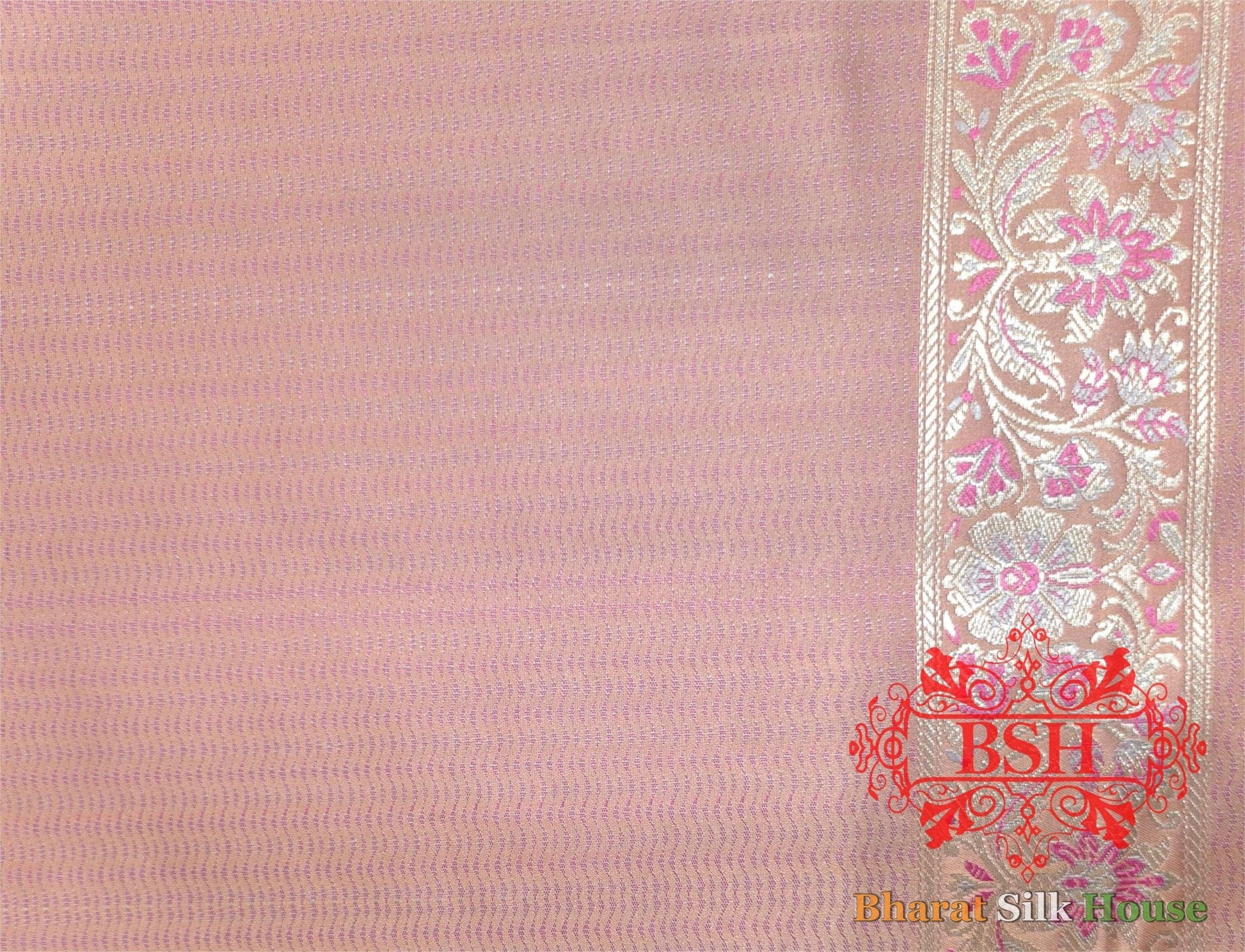 Shades Of Peach Dohri Resham Zari Booti Tanchoi Silk Saree - Bharat Silk House Tanchoi katan