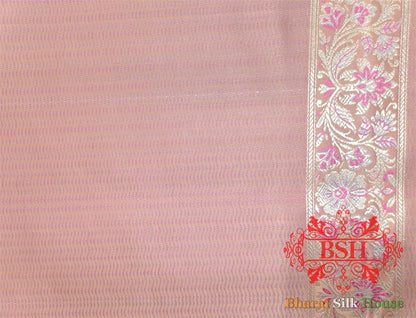 Shades Of Peach Dohri Resham Zari Booti Tanchoi Silk Saree - Bharat Silk House Tanchoi katan