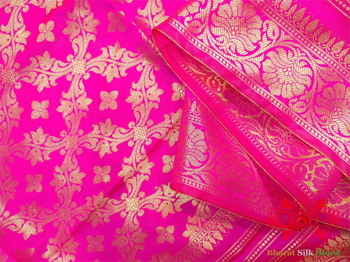 Shades Of Pink Banarasi Floral Semi Silk Dupatta - Bharat Silk House Semi Dupatte