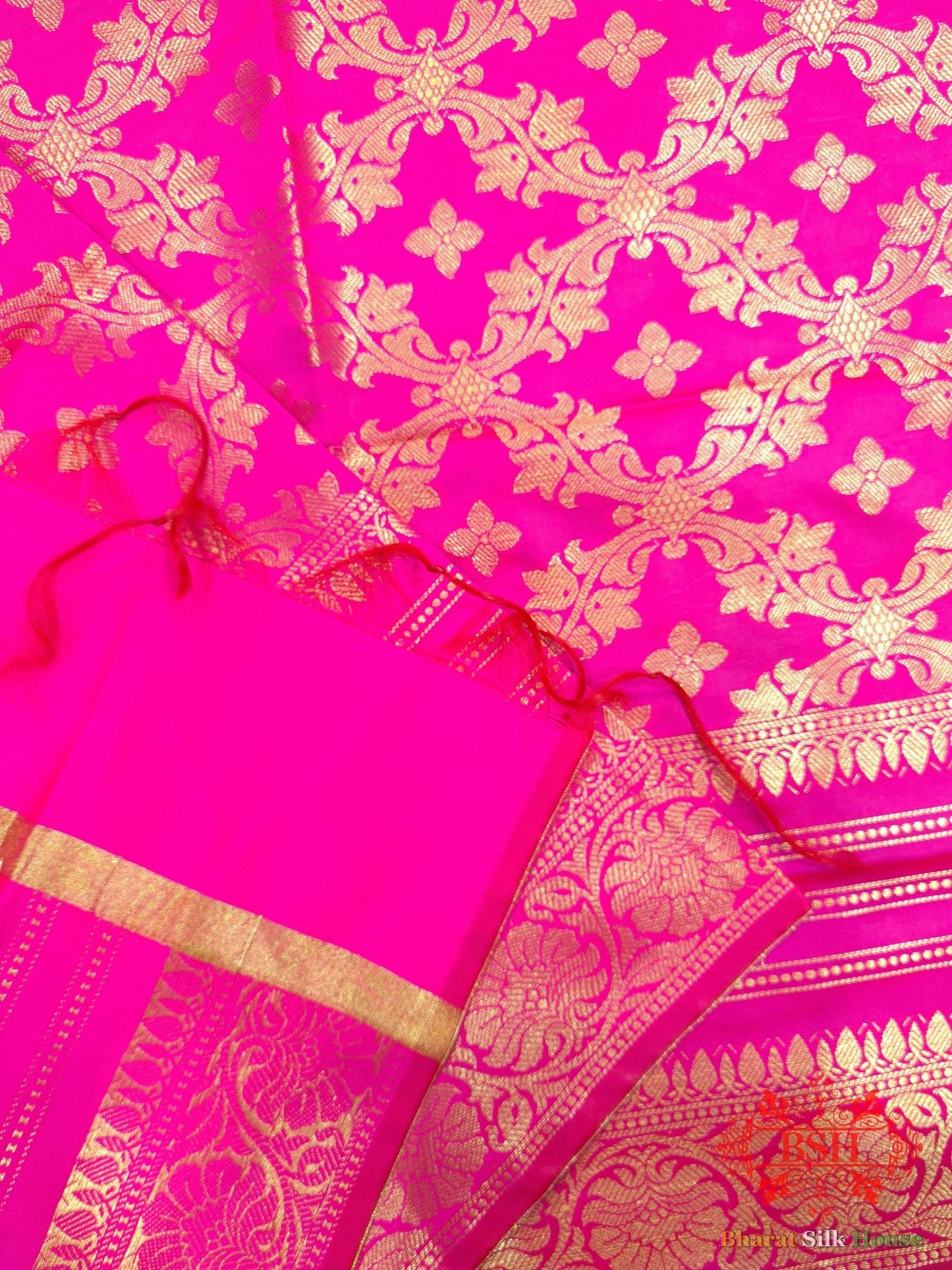 Shades Of Pink Banarasi Floral Semi Silk Dupatta - Bharat Silk House Semi Dupatte