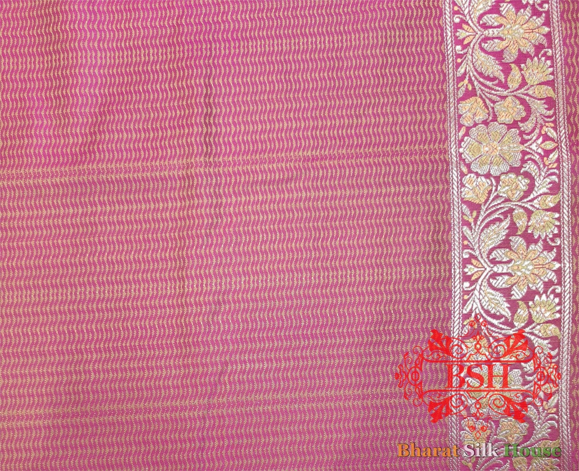 Shades Of Pink Dohri Resham Zari Booti Tanchoi Silk Saree - Bharat Silk House Tanchoi katan