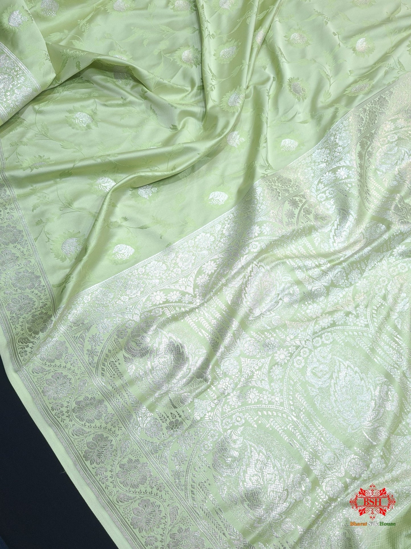 Shades Of Pista Green Single Zari Tanchoi Silk Saree - Bharat Silk House Tanchoi katan