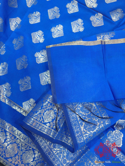 Shades Of Royal Blue Banarasi Semi Silk Dupatta - Bharat Silk House Semi Dupatte