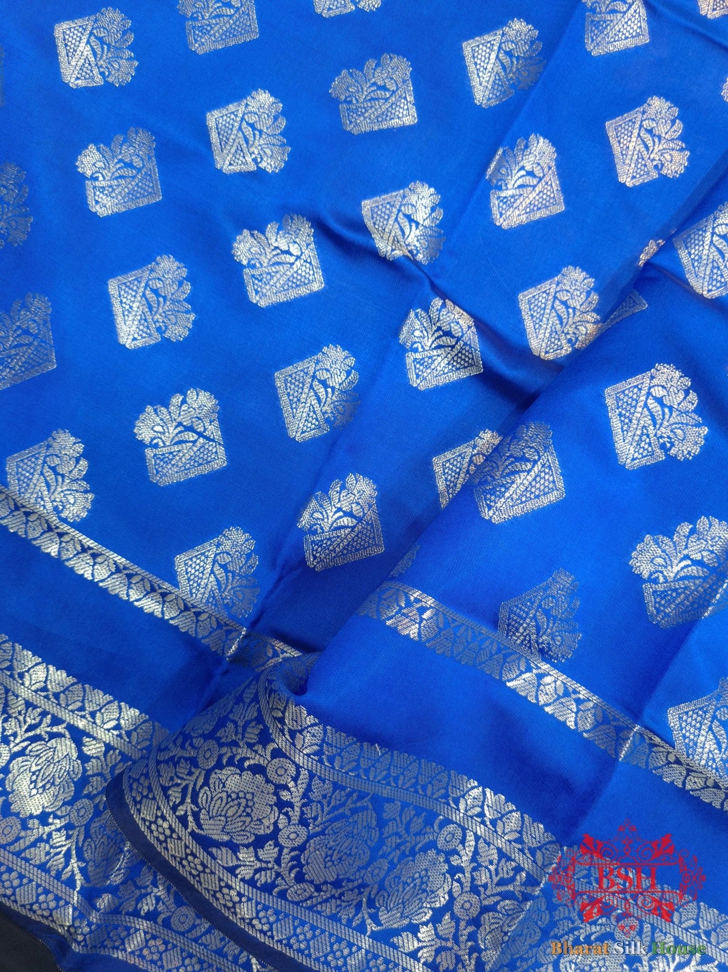 Shades Of Royal Blue Banarasi Semi Silk Dupatta - Bharat Silk House Semi Dupatte