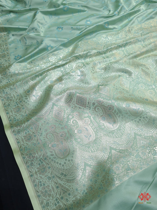 Shades Of Sea Green Pink Single Zari Tanchoi Silk Saree - Bharat Silk House Tanchoi katan