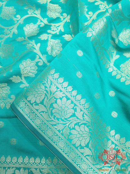 Shades Of Sky Blue Banarasi Floral Semi Silk Dupatta - Bharat Silk House Semi Dupatte