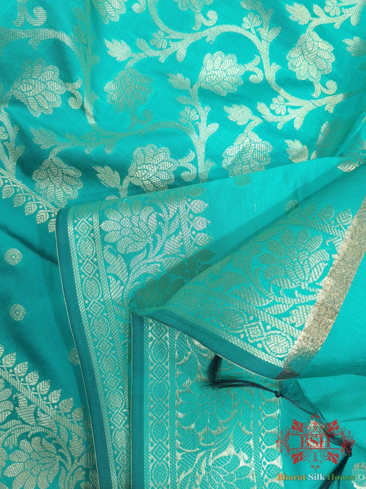 Shades Of Sky Blue Banarasi Floral Semi Silk Dupatta - Bharat Silk House Semi Dupatte