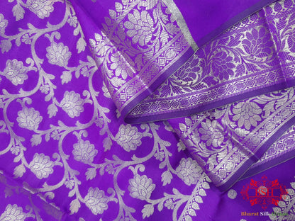 Shades Of Violet Banarasi Floral Semi Silk Dupatta - Bharat Silk House Semi Dupatte