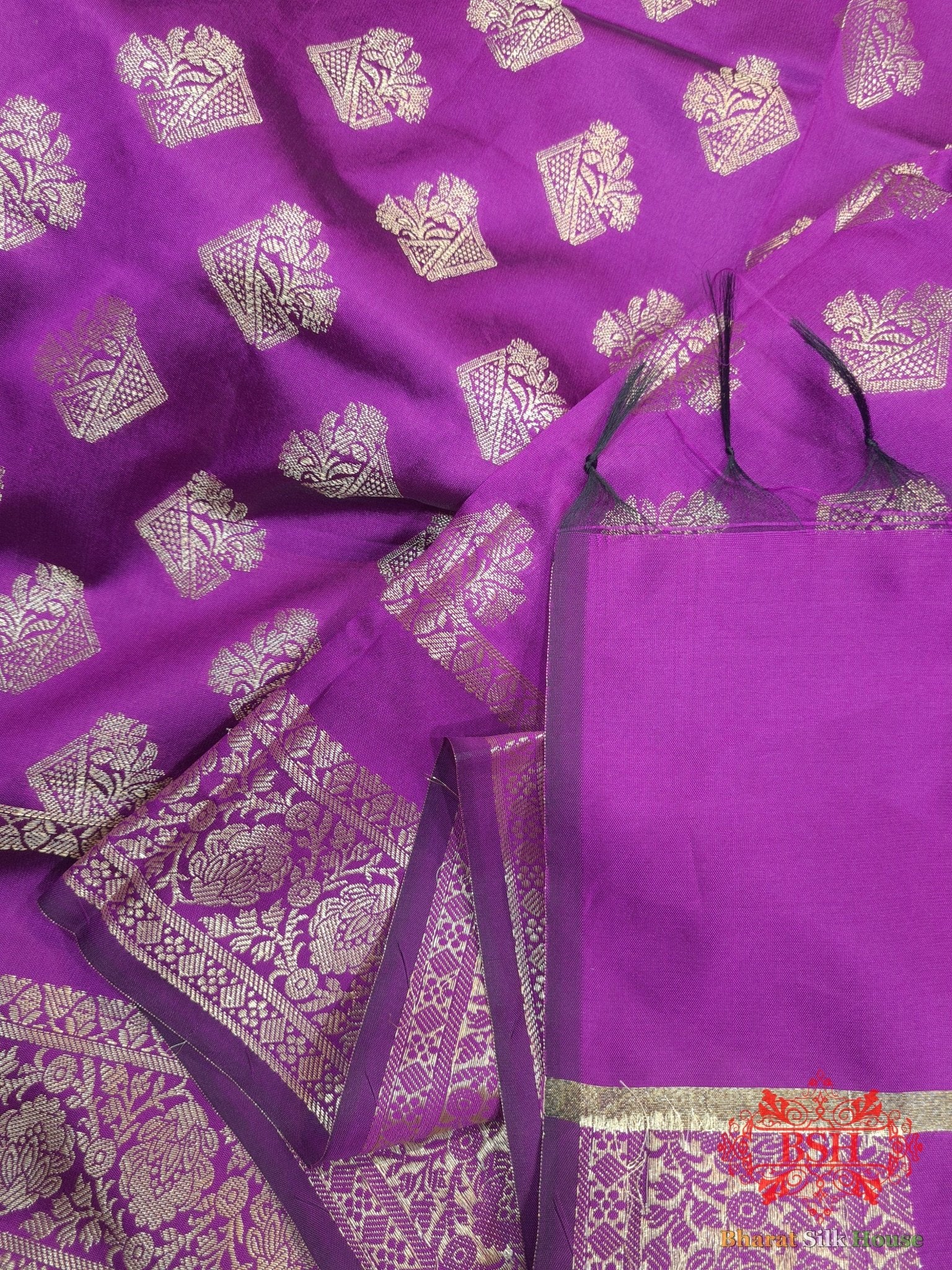 Shades Of Violet Banarasi Semi Silk Dupatta - Bharat Silk House Semi Dupatte