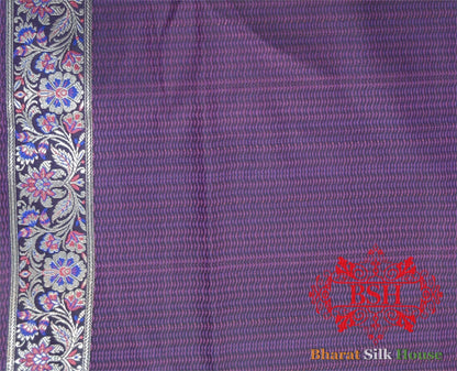 Shades Of Violet Dohri Resham Zari Booti Tanchoi Silk Saree - Bharat Silk House Tanchoi katan