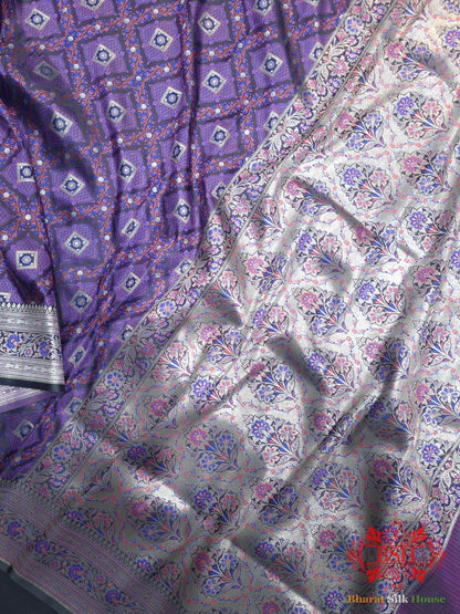 Shades Of Violet Dohri Resham Zari Booti Tanchoi Silk Saree - Bharat Silk House Tanchoi katan