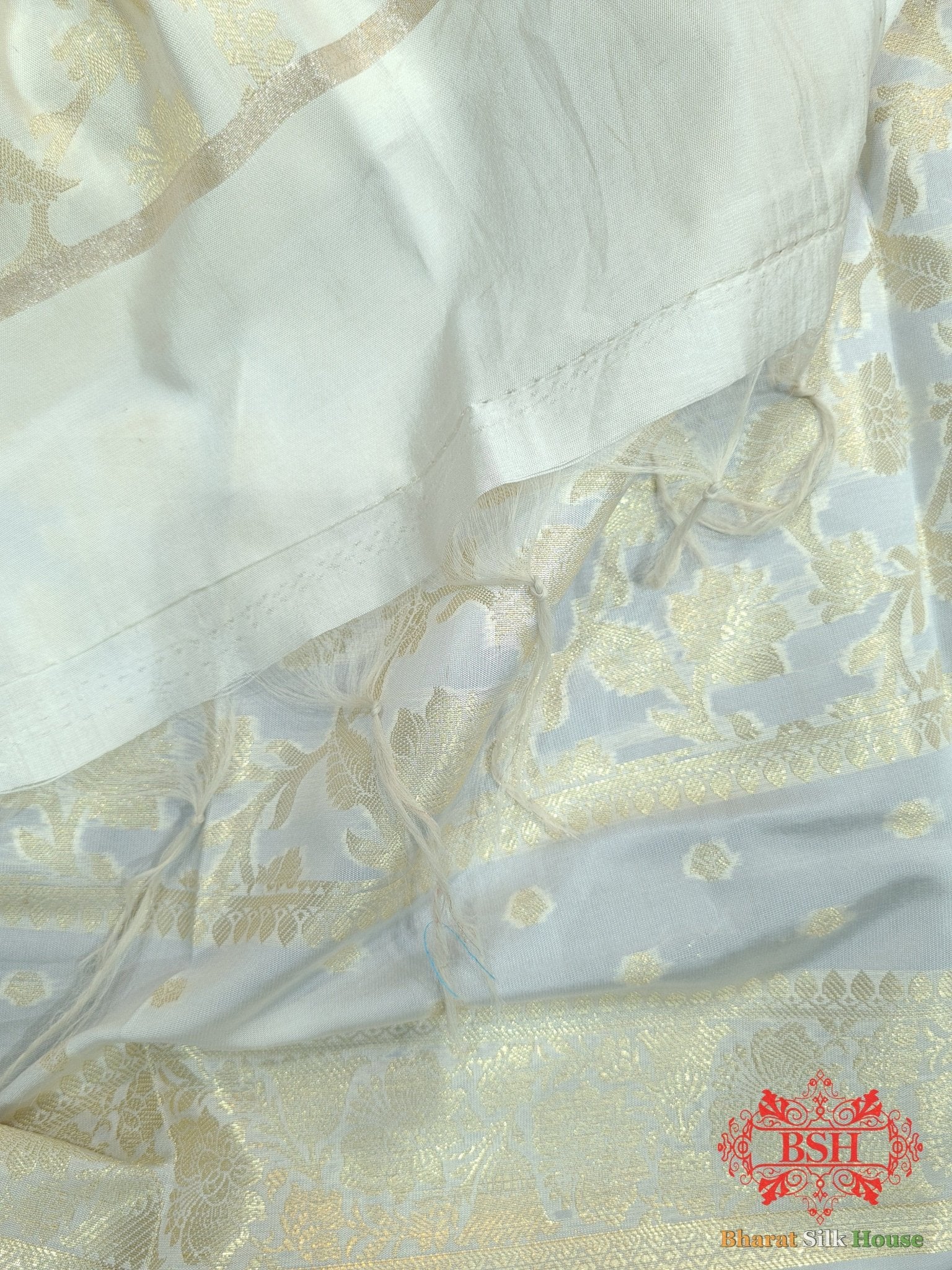 Shades Of White Banarasi Floral Semi Silk Dupatta - Bharat Silk House Semi Dupatte