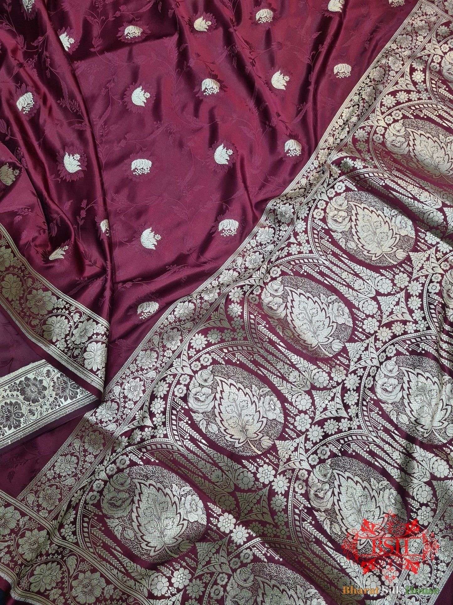 Shades Of Wine Single Zari Tanchoi Silk Saree - Bharat Silk House Tanchoi katan