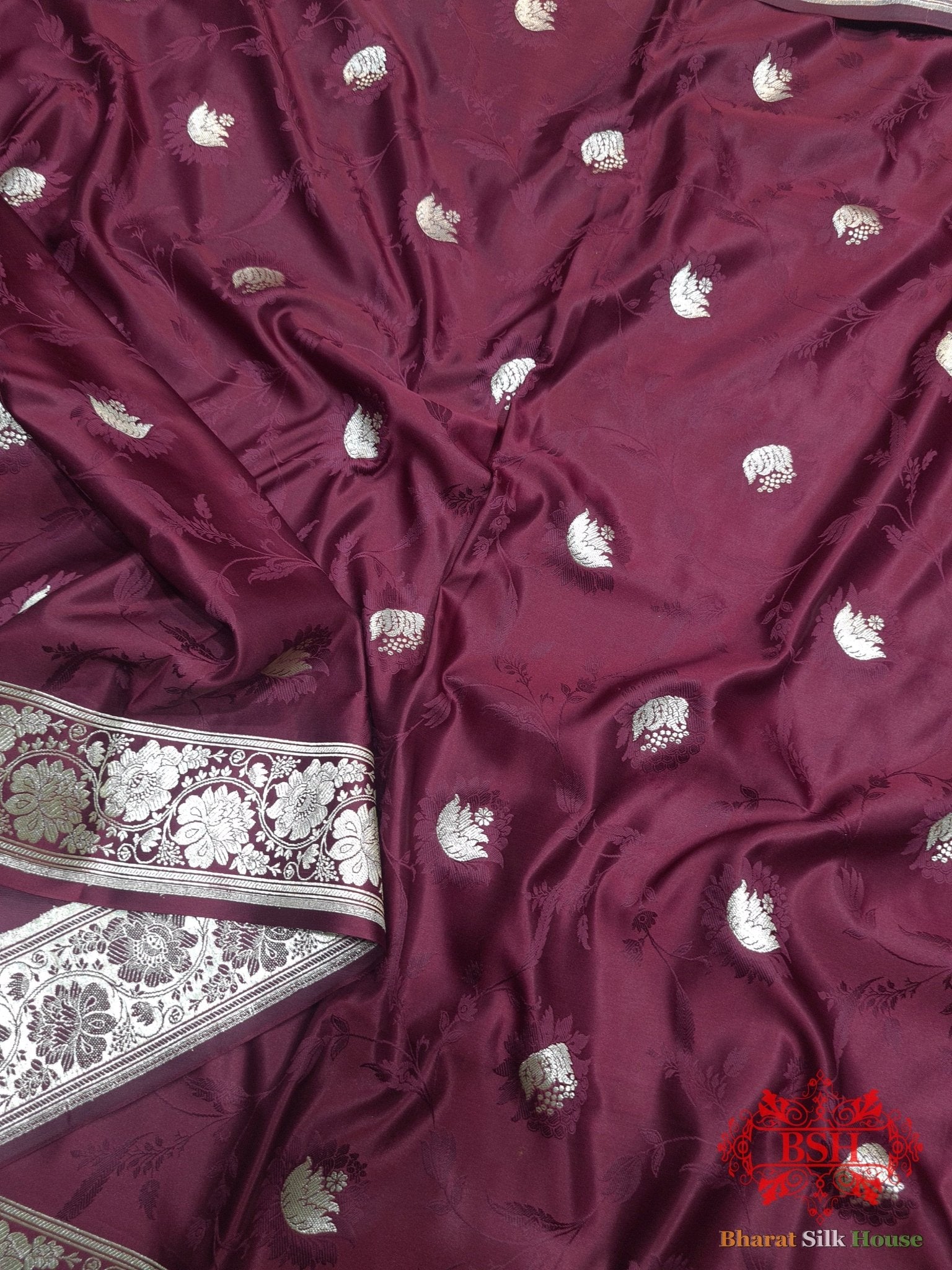 Shades Of Wine Single Zari Tanchoi Silk Saree - Bharat Silk House Tanchoi katan