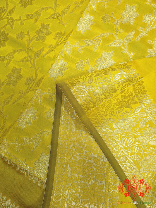 Shades Of Yellow Banarasi Floral Semi Silk Dupatta - Bharat Silk House Semi Dupatte