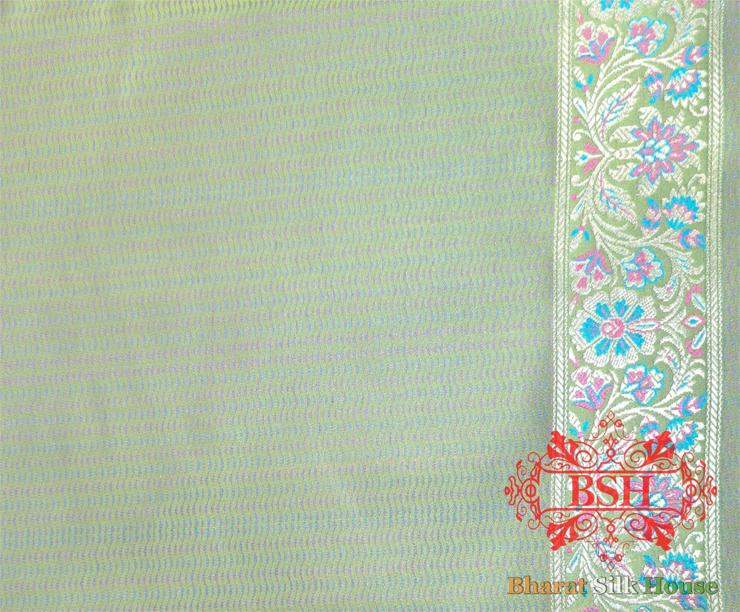 Shades Off Mint Green Dohri Resham Zari Booti Tanchoi Silk Saree - Bharat Silk House Tanchoi katan