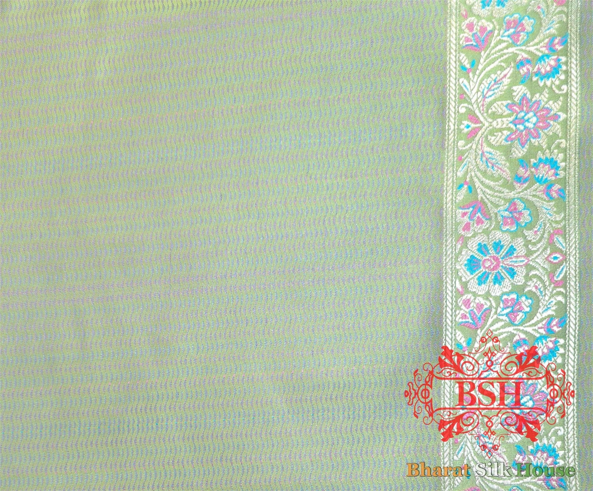 Shades Off Mint Green Dohri Resham Zari Booti Tanchoi Silk Saree - Bharat Silk House Tanchoi katan