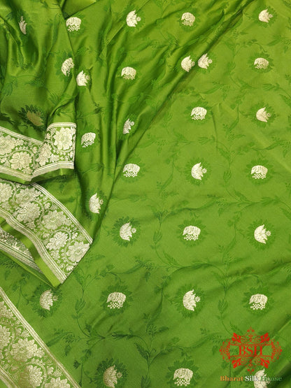 Shamrock Shades Of Green Single Zari Tanchoi Silk Saree - Bharat Silk House Tanchoi katan