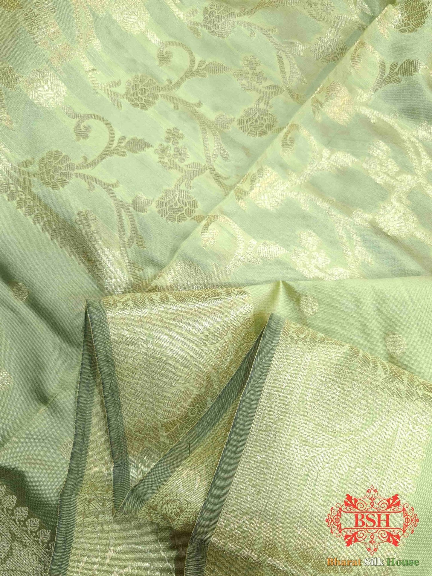 Shdes Of Pista Banarasi Floral Semi Silk Dupatta - Bharat Silk House Semi Dupatte