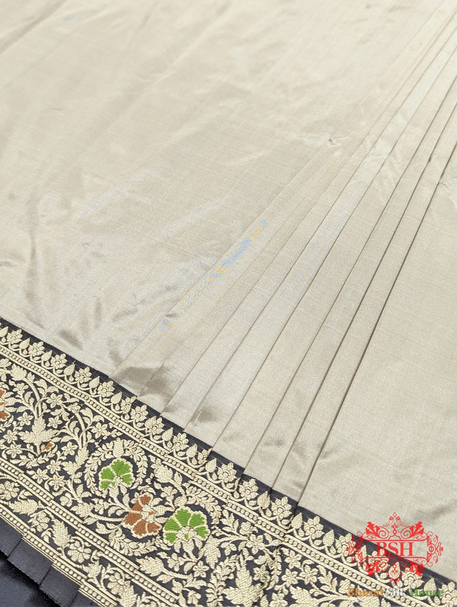 Sidewalk Grey Pure Katan Silk Banarasi Handloom Saree - Bharat Silk House Pure Kataan Silk