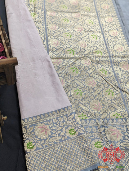 Smoke Grey Pure Katan Silk Banarasi Handloom Saree - Bharat Silk House Pure Kataan Silk