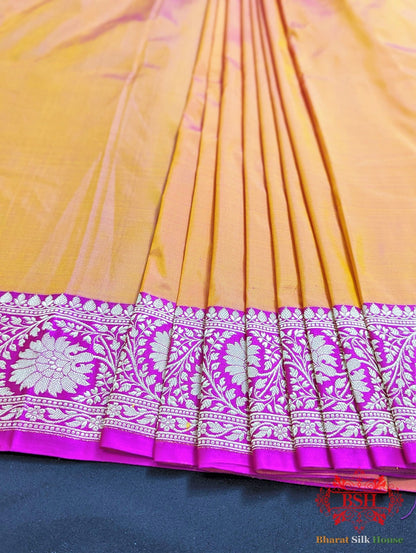 Tangerine Orange Katan Silk Banarasi Handloom Saree - Bharat Silk House Pure Kataan Silk