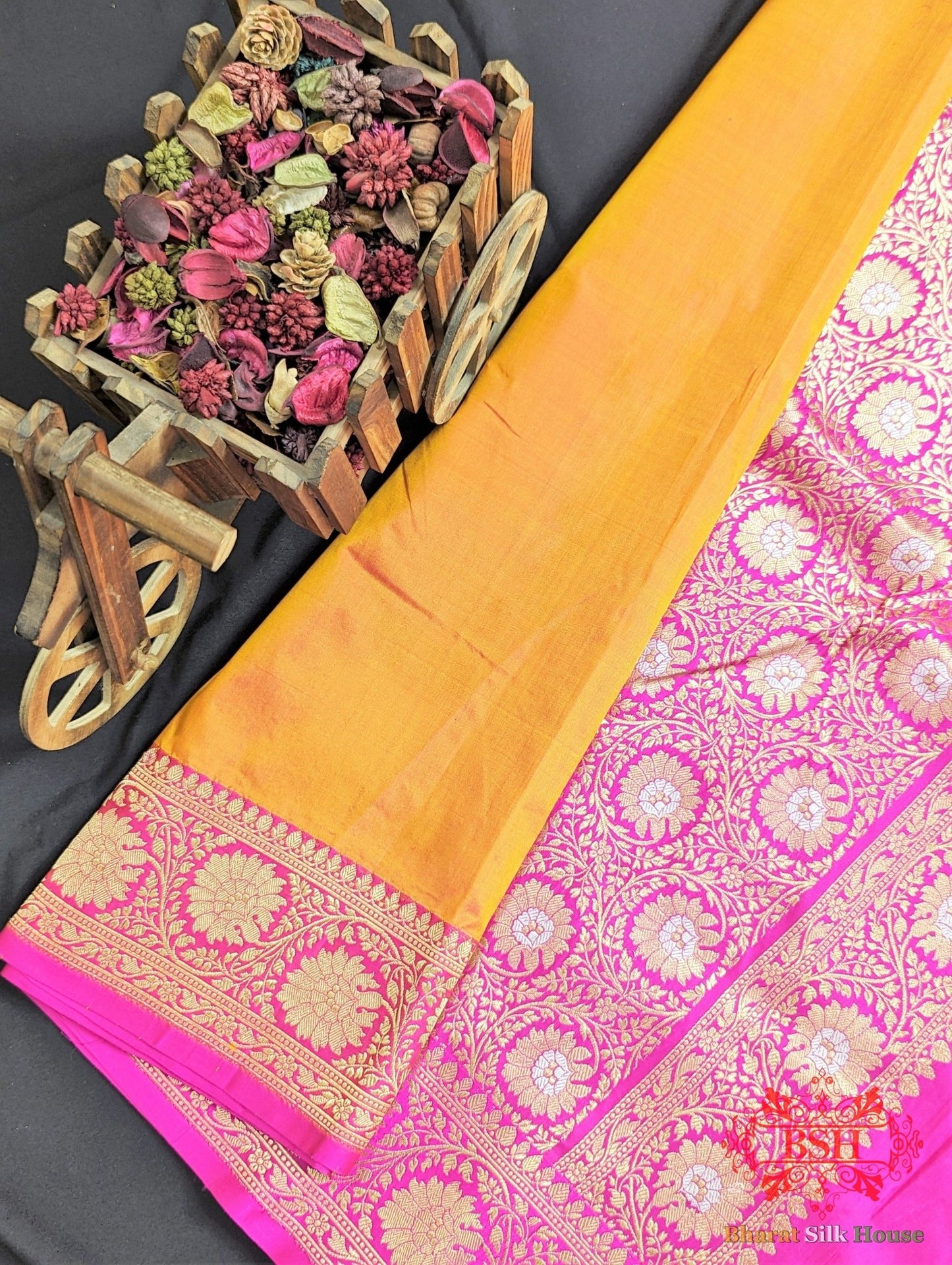 Tangerine Orange Katan Silk Banarasi Handloom Saree - Bharat Silk House Pure Kataan Silk