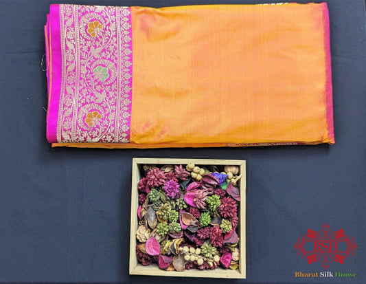 Tangerine Orange Pure Katan Silk Banarasi Handloom Saree - Bharat Silk House Pure Kataan Silk