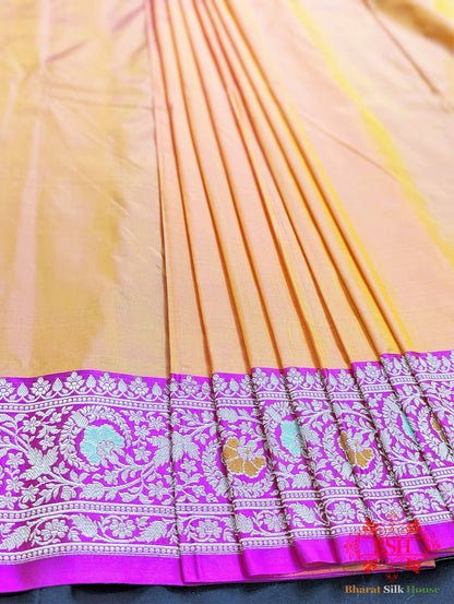 Tangerine Orange Pure Katan Silk Banarasi Handloom Saree - Bharat Silk House Pure Kataan Silk