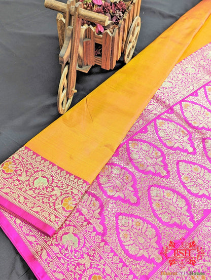 Tangerine Orange Pure Katan Silk Banarasi Handloom Saree - Bharat Silk House Pure Kataan Silk