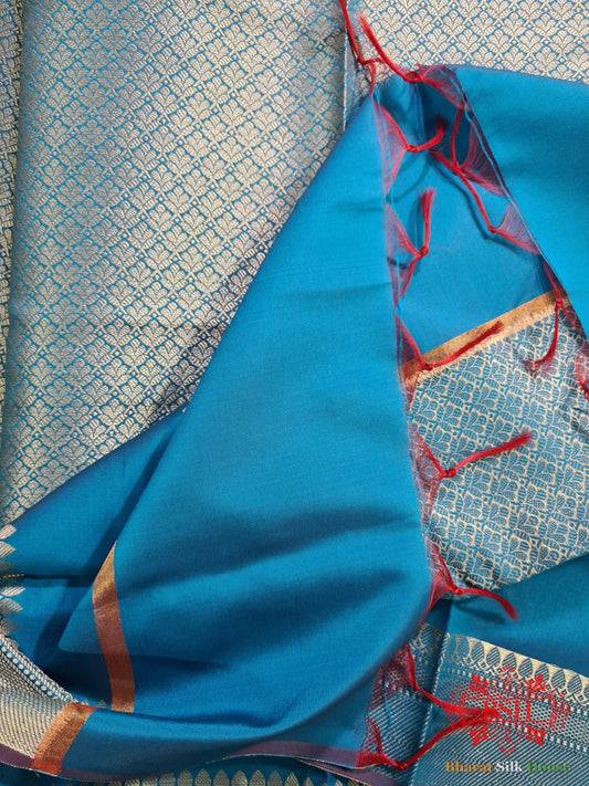 Tufts Shades Of Blue Banarasi Brocade Semi Silk Dupatta - Bharat Silk House Semi Dupatte