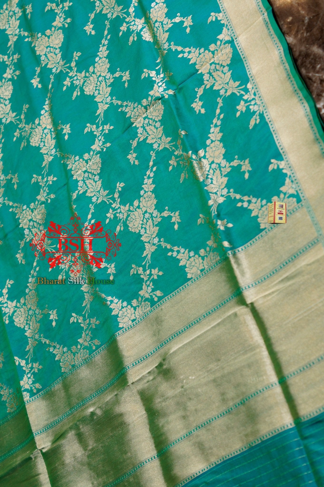 Turquoise Blue Floral Banarasi Pure Silk Kataan Sona Rupa Dupatta - Bharat Silk House Pure Silk Dupatta