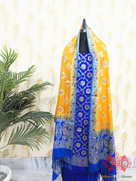 Ultramarine Blue Banarasi Silk Unstitched Suit Set - Bharat Silk House Banarasi Silk