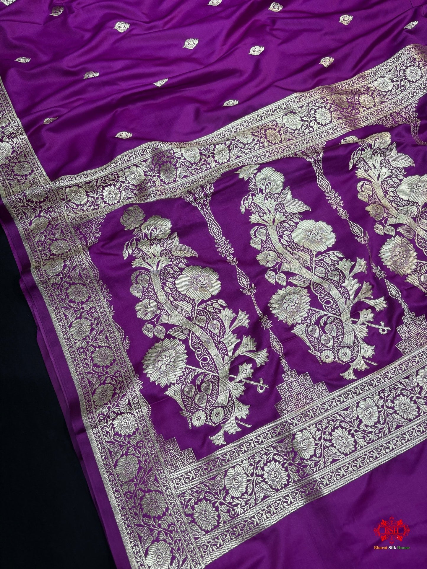 Violet Mashru Silk All Over Booti With Jaal Blouse Design Saree - Bharat Silk House Mashroo Silk