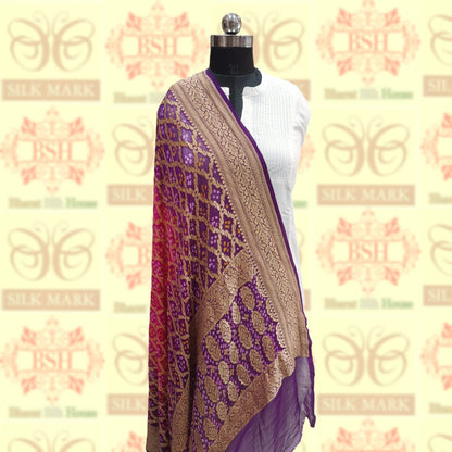 Violet/Pink Georgette Banarasi Handloom Bandhani Dupatta - Bharat Silk House Bandhej