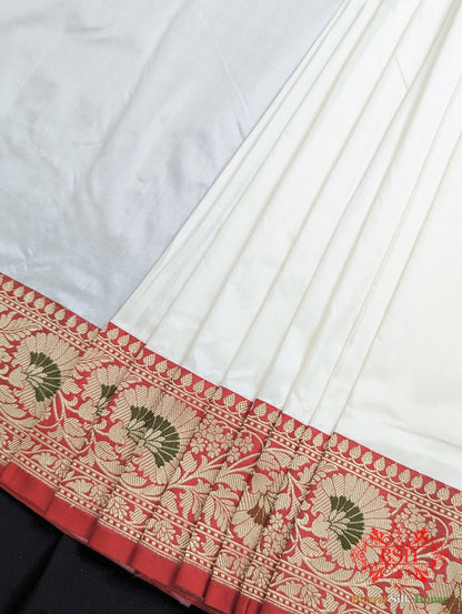 White Pure Katan Silk Banarasi Saree - Bharat Silk House Pure Kataan Silk