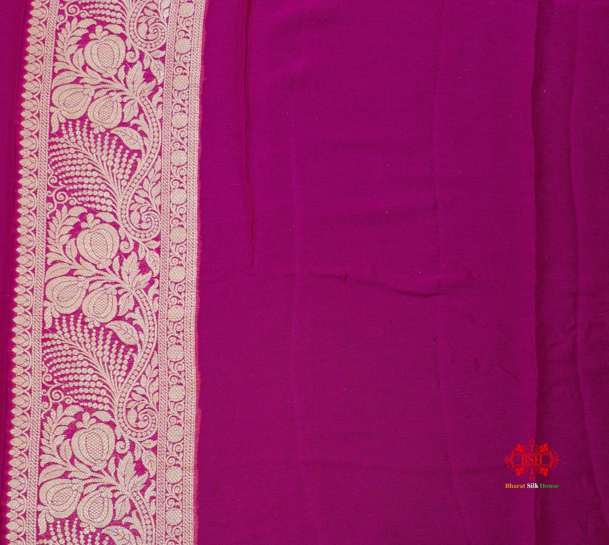 White With Pink Border Pure Chiffon Handbrush Dyed Reshmi Zari Silk Saree - Bharat Silk House Chiffon Sarees