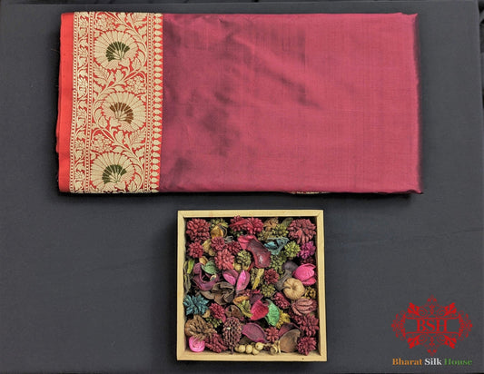 Wine Pure Katan Silk Banarasi Handloom Saree - Bharat Silk House Pure Kataan Silk