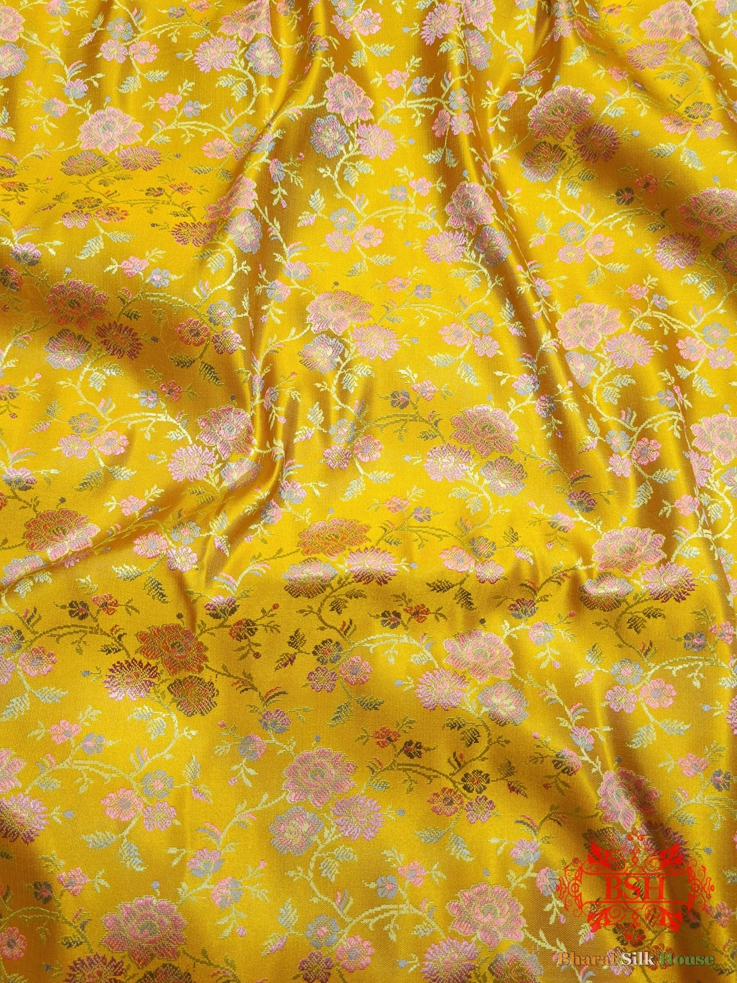 Yellow Chauthera (Four Color) Resham Zari Tanchoi Katan Silk Saree - Bharat Silk House Tanchoi katan