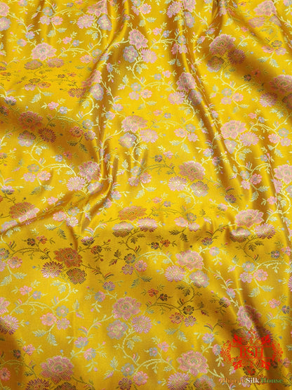 Yellow Chauthera (Four Color) Resham Zari Tanchoi Katan Silk Saree - Bharat Silk House Tanchoi katan