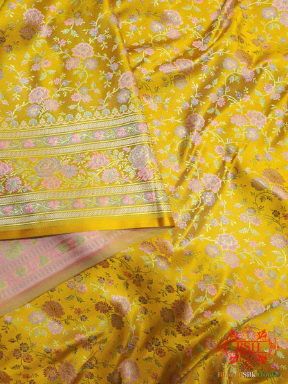 Yellow Chauthera (Four Color) Resham Zari Tanchoi Katan Silk Saree - Bharat Silk House Tanchoi katan