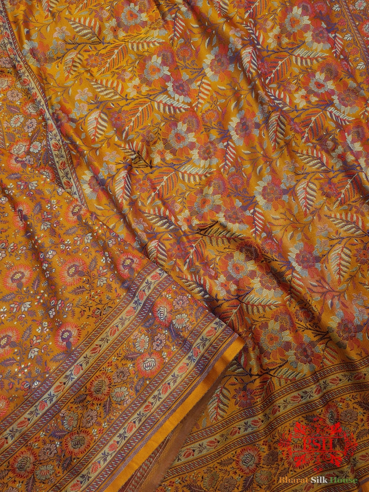 Yellow Chauthera (Four Color) Resham Zari Tanchoi Katan Silk Saree - Bharat Silk House Tanchoi katan