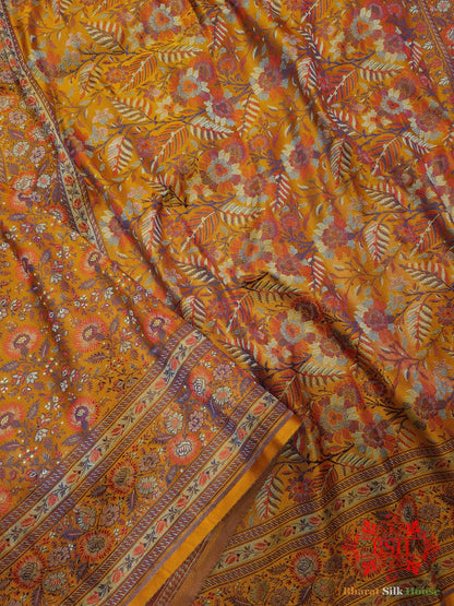 Yellow Chauthera (Four Color) Resham Zari Tanchoi Katan Silk Saree - Bharat Silk House Tanchoi katan