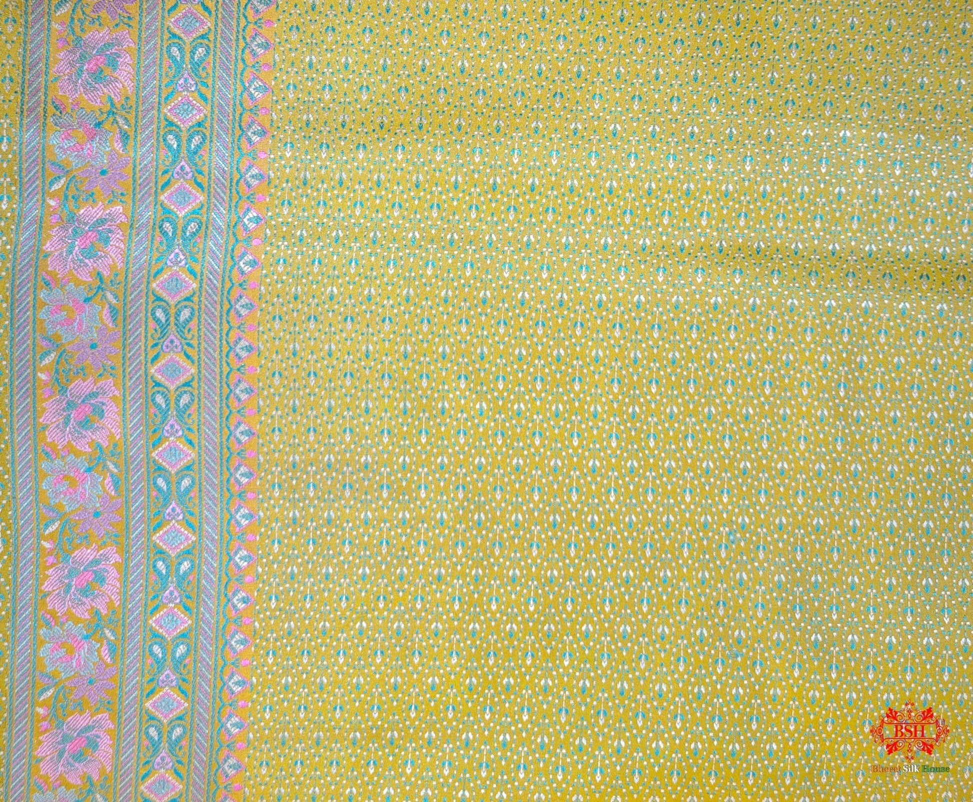 Yellow Chauthera (Four Color) Resham Zari Tanchoi Katan Silk Saree - Bharat Silk House Tanchoi katan