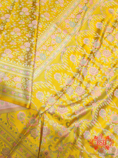 Yellow Chauthera (Four Color) Resham Zari Tanchoi Katan Silk Saree - Bharat Silk House Tanchoi katan