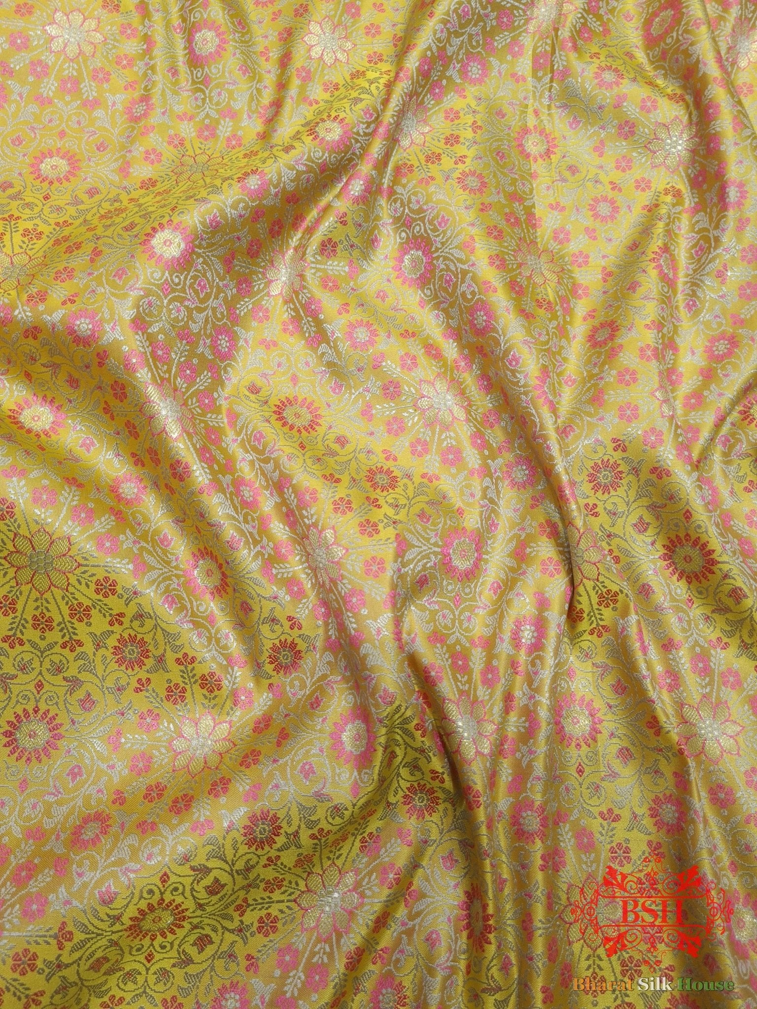 Yellow Dohri Resham Zari Booti Tanchoi Silk Saree - Bharat Silk House Tanchoi katan